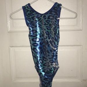 GK Elite Blue Leopard print Leotard